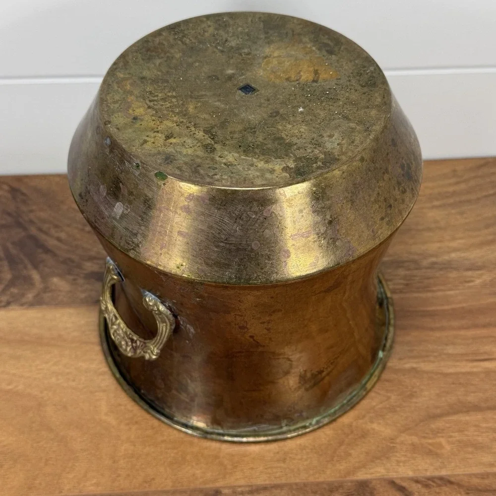 VTG Brass Planter Cachepot Pot With Handles Patina Cottagecore Boho Cauldron